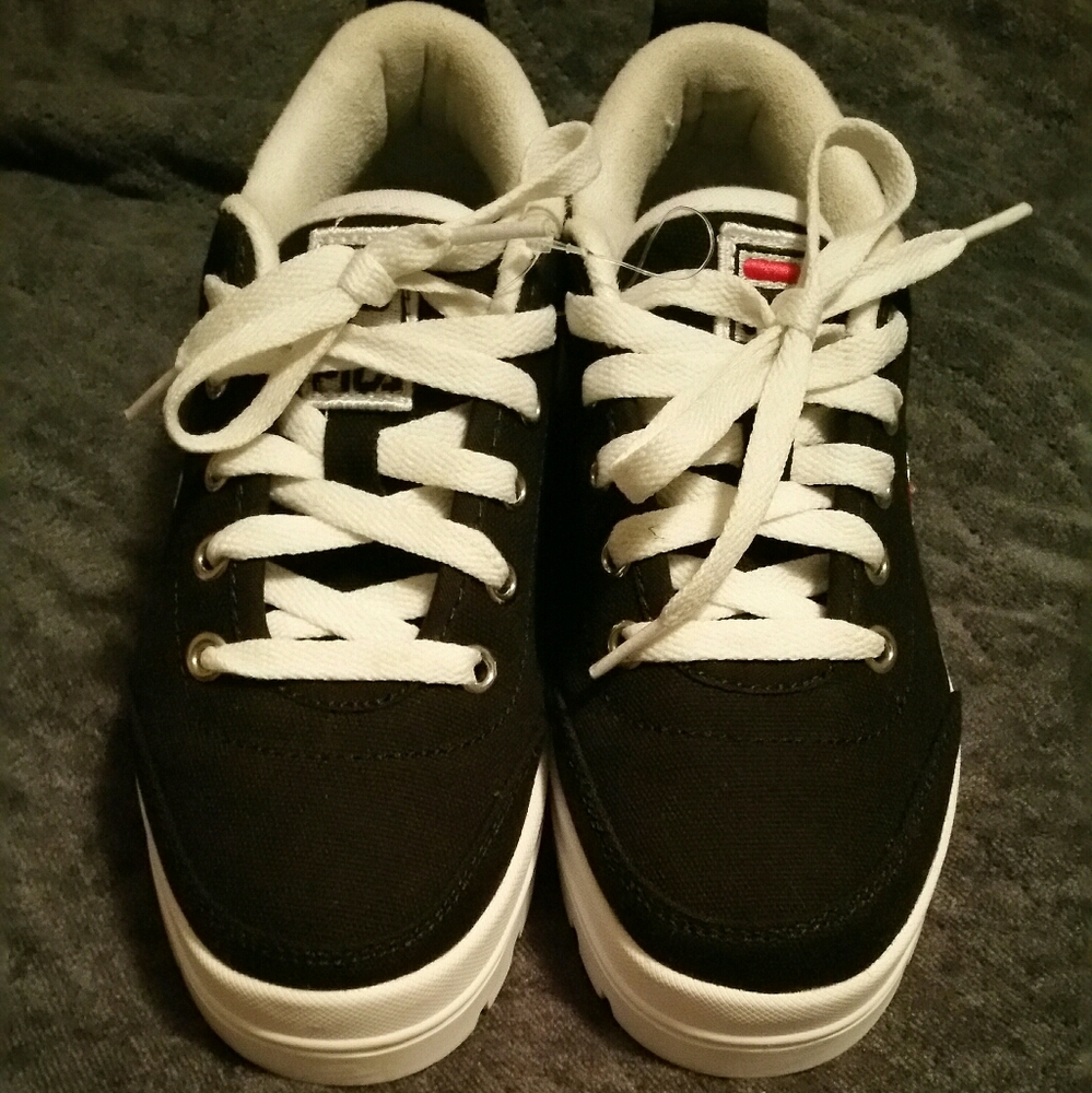 Black and White Canvas Fila Sneakers Display pair
